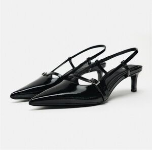 Zara Buckled Strap Slingback Shoe Black